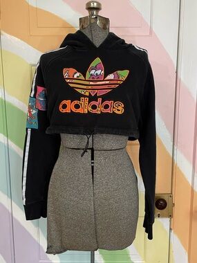 Adidas x Jeremy Scott Monster Crop Hoodie Y2K Streetwear Sz M 🧡🎀